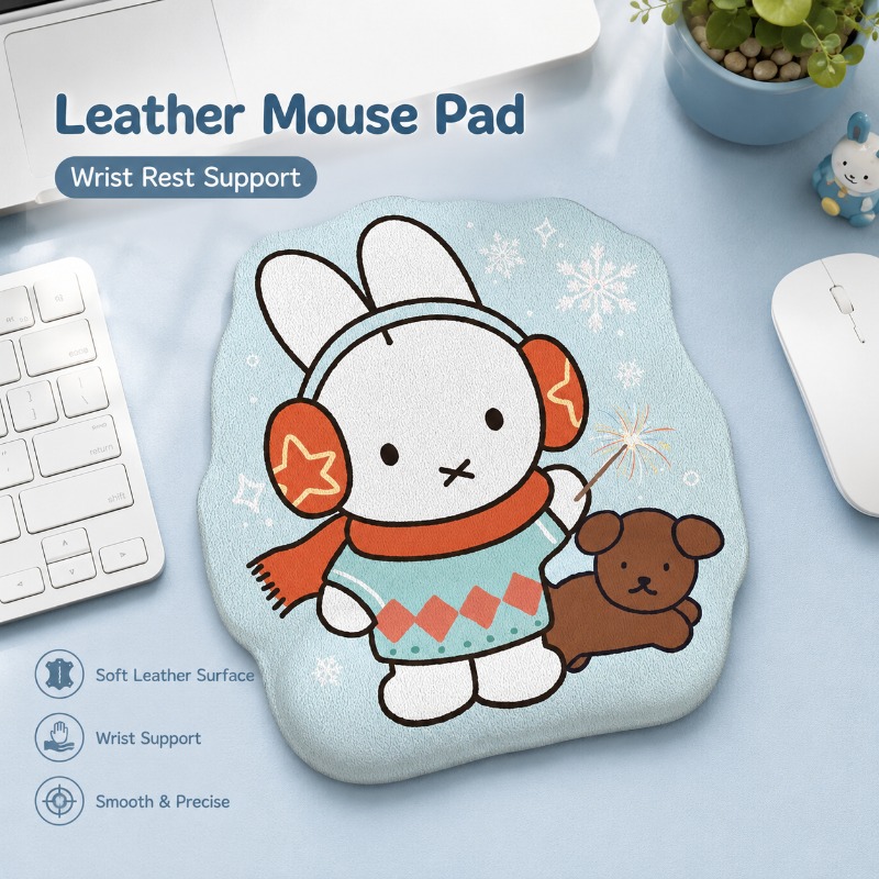 Desk Setup Laptop - แผ่นรองเมาส์หนังลายมิฟฟี่พร้อมที่รองข้อมือ แผ่นรองโต๊ะคอมพิวเตอร์ขนาดเล็ก ออกแบบเพื่อรองรับข้อมือสำหรับการใช้งานกับแล็ปท็อป คอมพิวเตอร์ตั้งโต๊ะ และโต๊ะทำงานในสำนักงาน