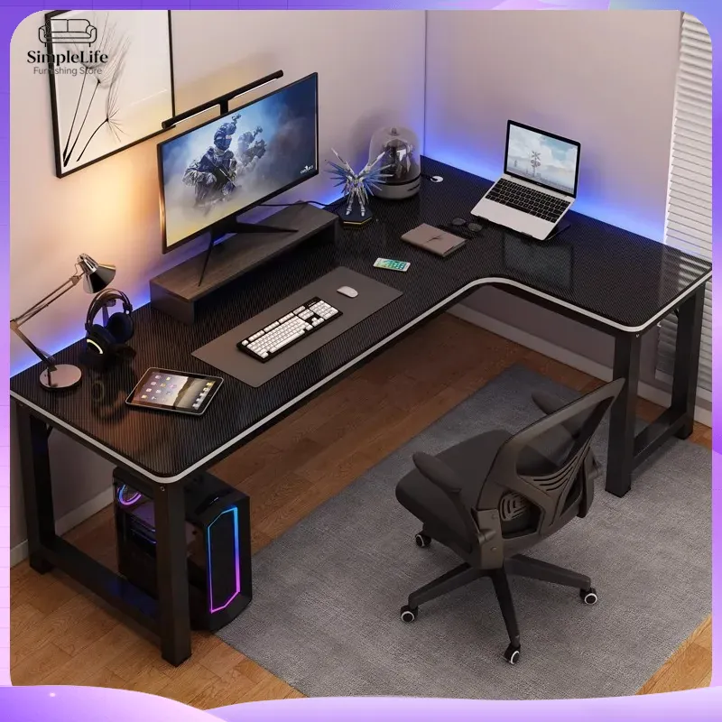 Desk Setup Monitor And Laptop - โต๊ะเกมมิ่ง โต๊ะคอมพิวเตอร์สำหรับพีซี แล็ปท็อป ปรับระดับความสูงได้ตามหลักสรีรศาสตร์ รองรับจอภาพคู่ โต๊ะทำงานที่บ้านพร้อมที่เก็บของ