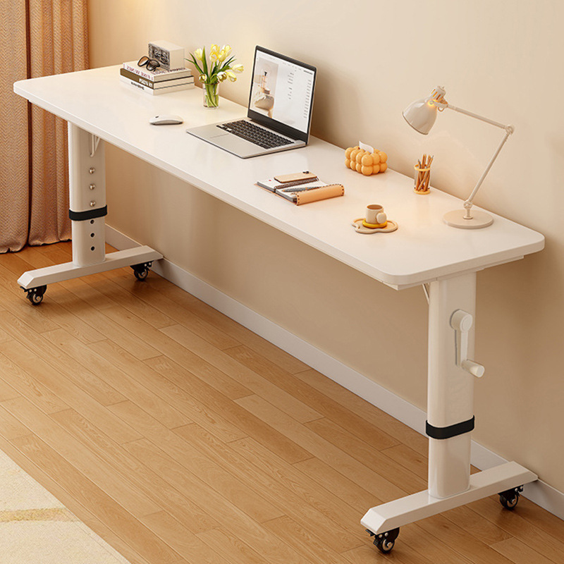 Desk Setup Laptop - โต๊ะวางแล็ปท็อปแบบปรับได้พร้อมมือหมุน โต๊ะคอมพิวเตอร์ไม้เนื้อแข็งแบบมีล้อสำหรับเฟอร์นิเจอร์ห้องนอน