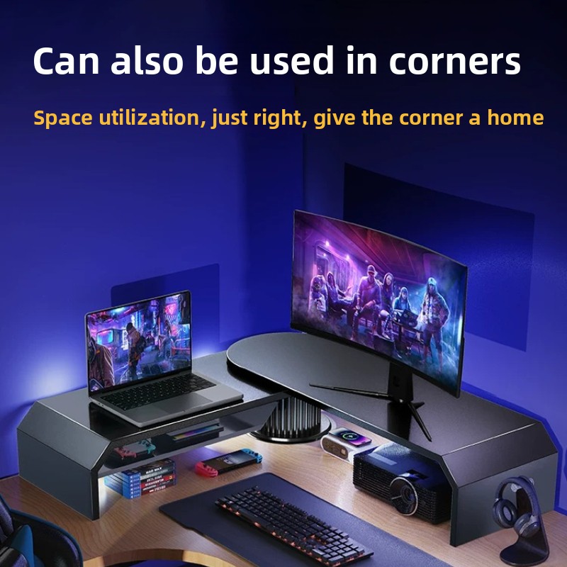 Desk Setup Monitor And Laptop - ขาตั้งจอภาพคู่สำหรับเล่นเกม ขาตั้งยกจอสำนักงาน ปรับระดับได้ หมุนได้ อุปกรณ์จัดระเบียบโต๊ะทำงานสำหรับจัดวางจอภาพและแล็ปท็อป