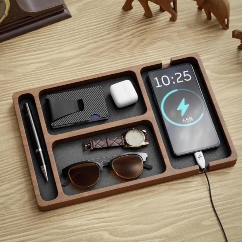 Desk Setup Minimalist - ถาดเก็บของไม้เนื้อแข็ง สไตล์นอร์ดิก เรียบง่าย สวยงาม ถาดจัดระเบียบสำหรับวางโทรศัพท์ หูฟัง