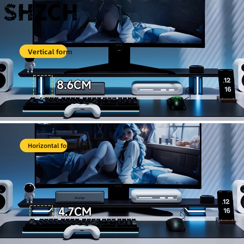 Desk Setup Monitor And Laptop - ขาตั้งจอ RGB แบบปรับระดับได้ สำหรับจอมอนิเตอร์คอมพิวเตอร์ ออกแบบตามหลักสรีรศาสตร์ เหมาะสำหรับการเล่นเกม