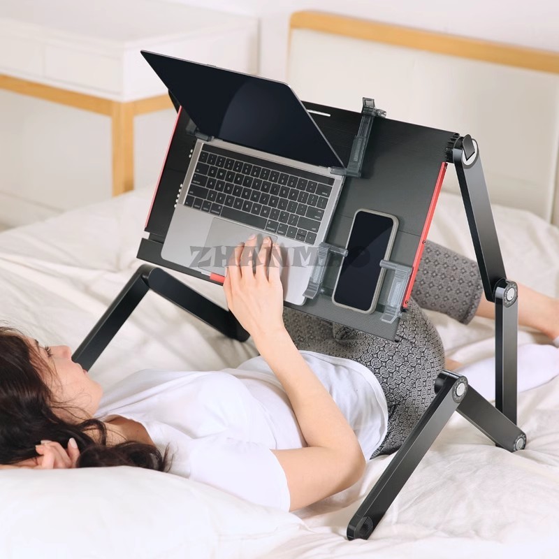 Desk Setup Laptop - นอนเรียบบนเตียง, โต๊ะแล็ปท็อป, ขาตั้งแท็บเล็ตแบบพับได้, ปรับได้และเคลื่อนย้ายได้, โต๊ะเขียนหนังสือสําหรับโต๊ะโต๊ะนอน