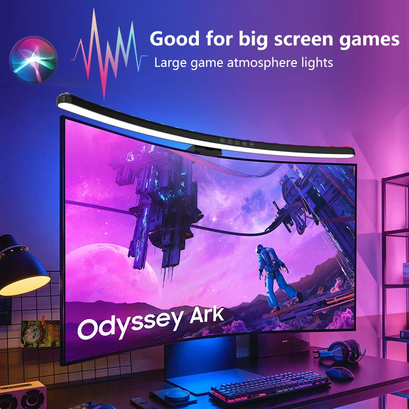 Desk Setup Modern - ไฟบาร์สำหรับจอคอมพิวเตอร์ RGB ปรับแสงตามจังหวะเพลง ไฟแขวนหน้าจอ ปรับความสว่างได้ โคมไฟตั้งโต๊ะสำหรับอ่านหนังสือ
