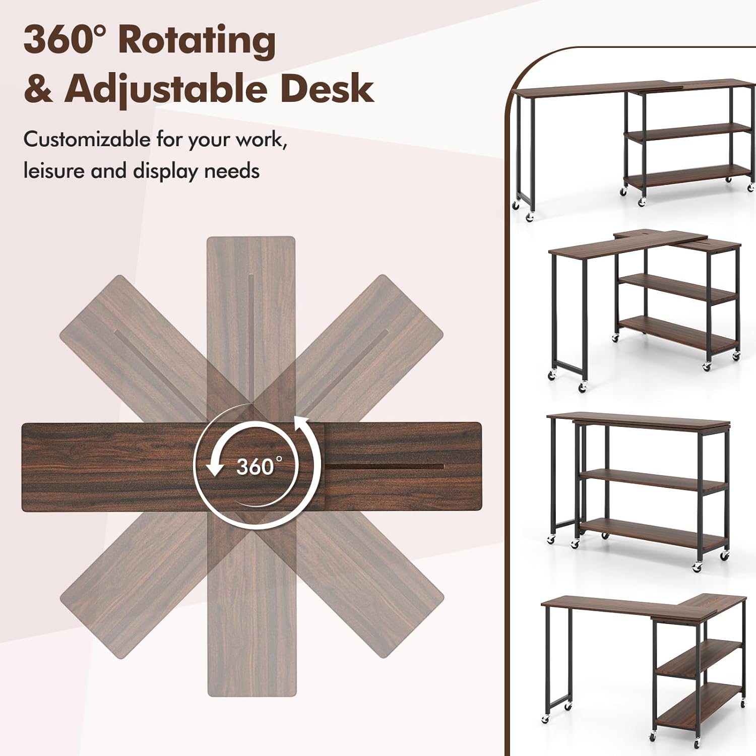 360 °   โต๊ะข้างหมุนได้ 2 ชั้น - Desk Setup Laptop บทวิจารณ์และราคา