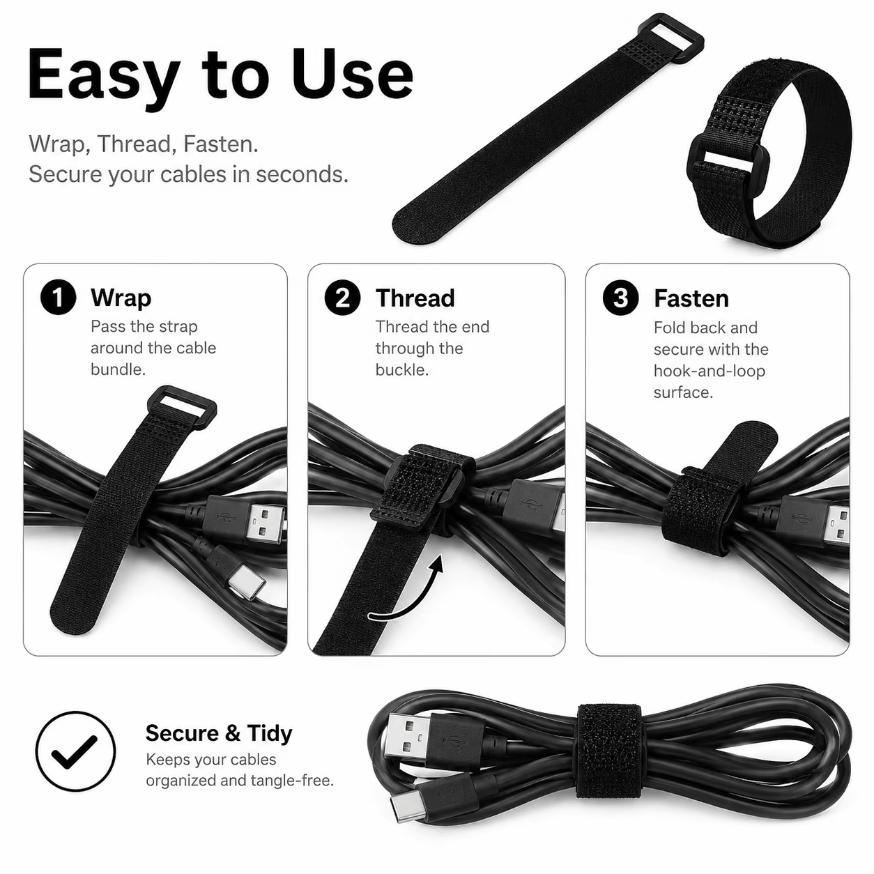 สายรัดเวลโครสีดำนำกลับมาใช้ใหม - Cable Velcro Strap บทวิจารณ์และราคา