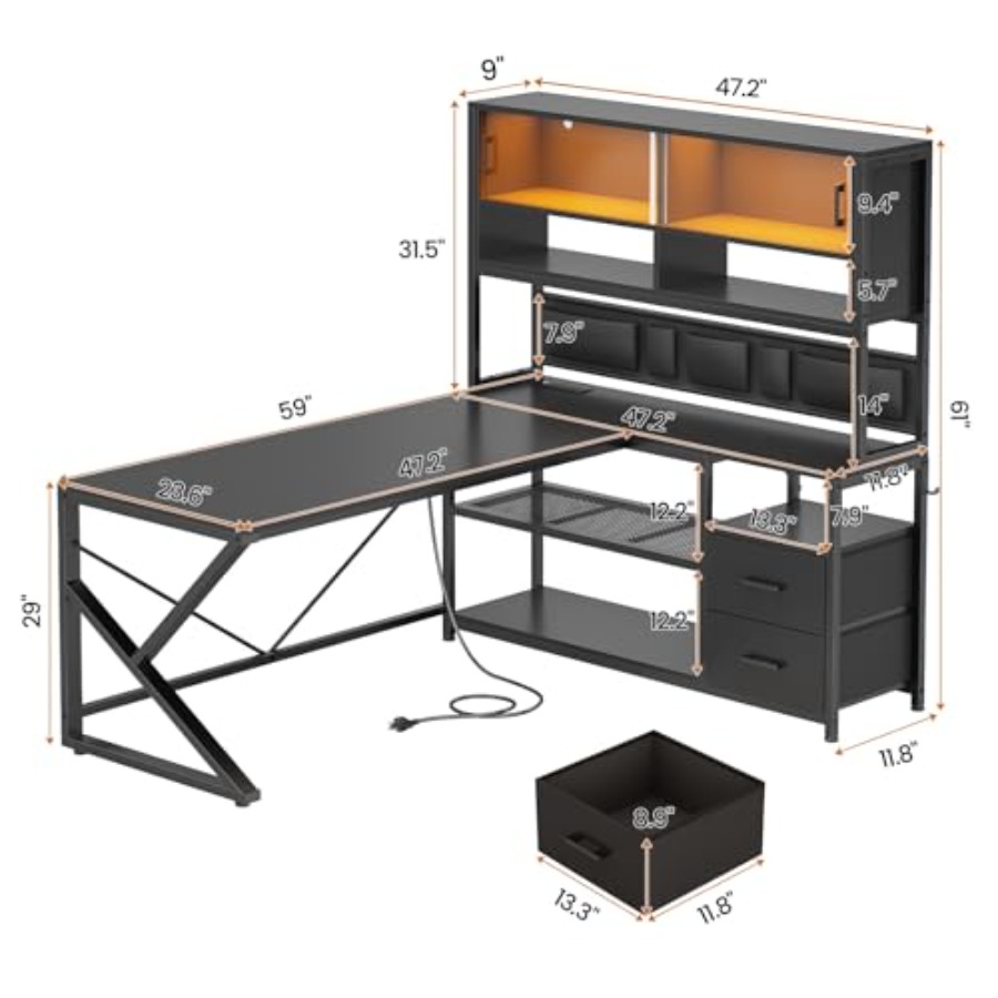 โต๊ะเกมมิ่งรูปตัวแอล พร้อมชั้น - Desk Setup Black And Wood บทวิจารณ์และราคา