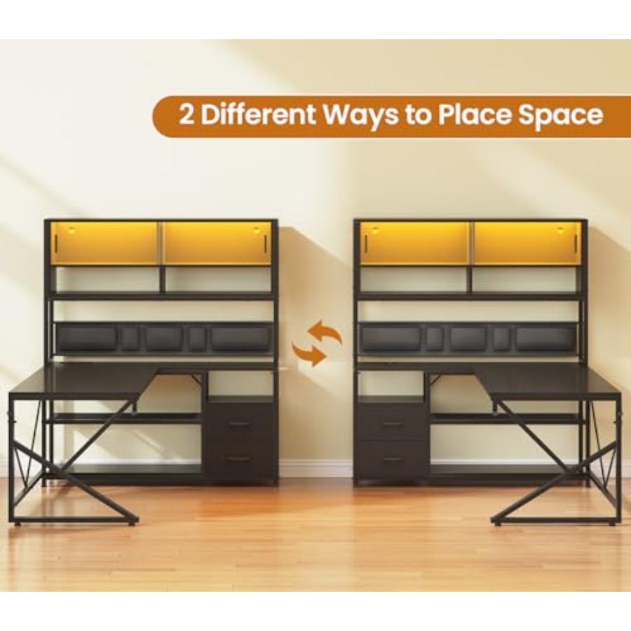 โต๊ะเกมมิ่งรูปตัวแอล พร้อมชั้น - Desk Setup Black And Wood บทวิจารณ์และราคา