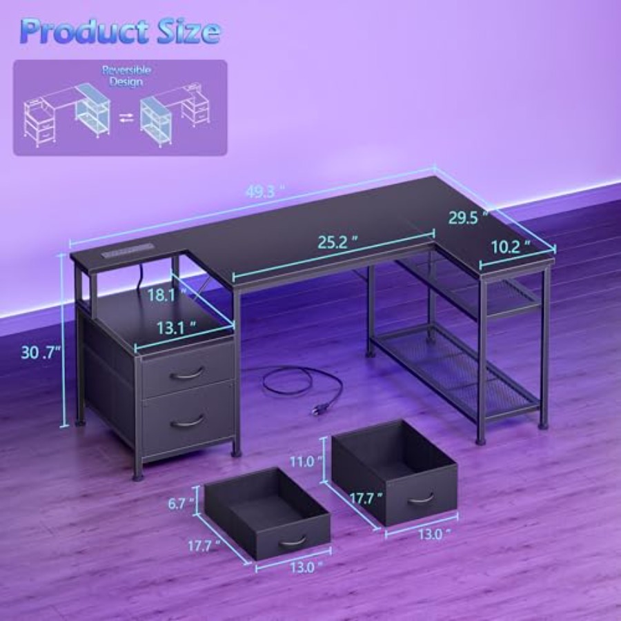 โต๊ะเกมมิ่งรูปตัวแอล ขนาด 49 น - Desk Setup Black And Wood บทวิจารณ์และราคา