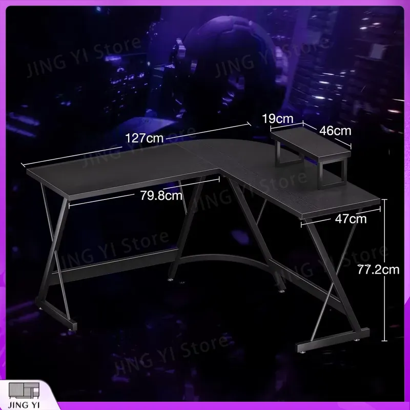 โต๊ะเล่นเกมรูปตัว L พร้อมขาตั้ - Desk Setup Black And Wood บทวิจารณ์และราคา