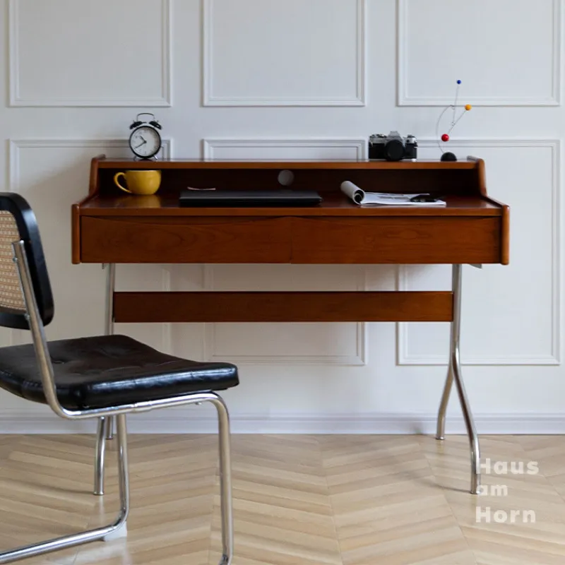 โต๊ะทำงานไม้จริงสไตล์เรโทร ขนา - Desk Setup Study บทวิจารณ์และราคา