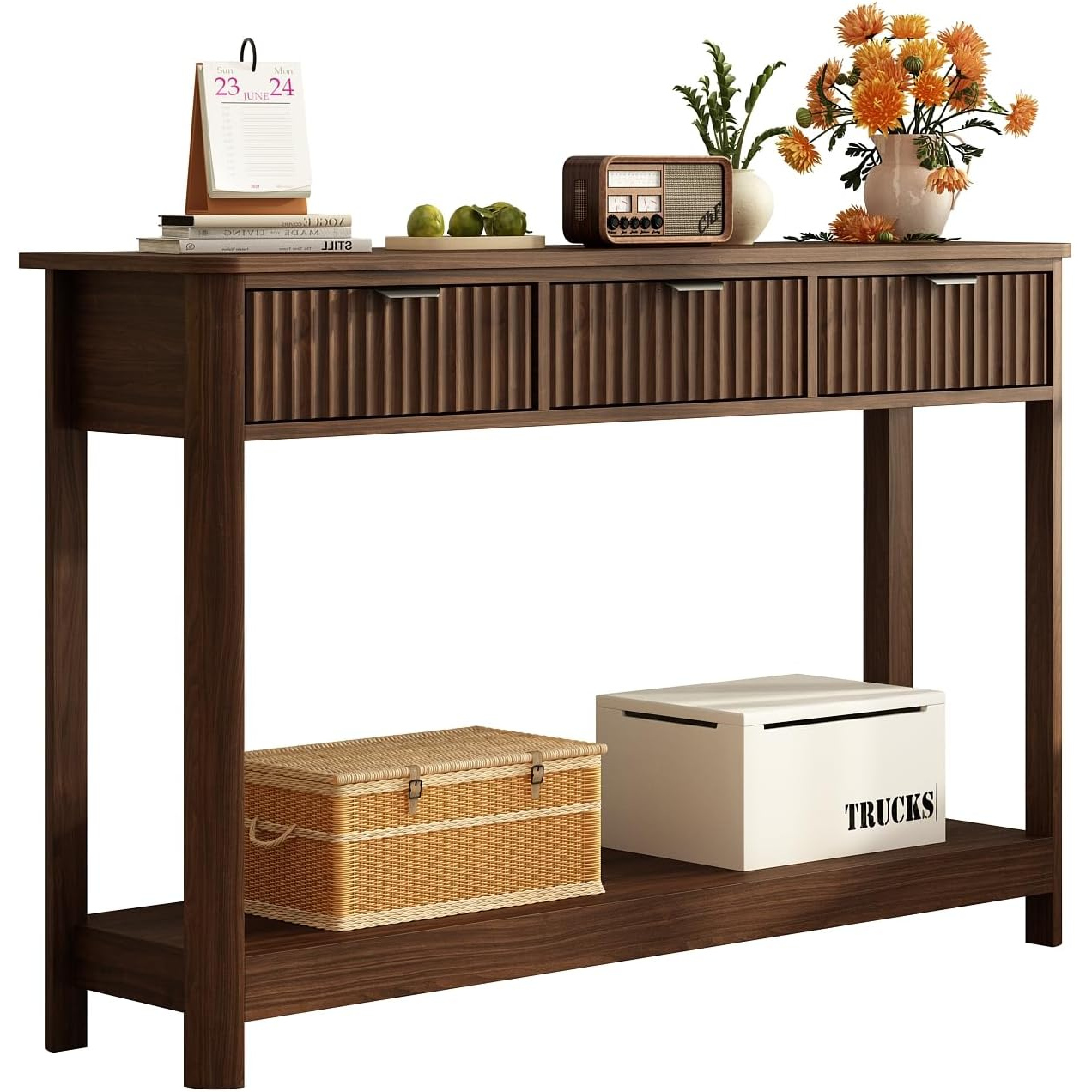 โต๊ะคอนโซลไม้ลายลูกฟูกพร้อมลิ้ - Desk Setup Minimalist บทวิจารณ์และราคา
