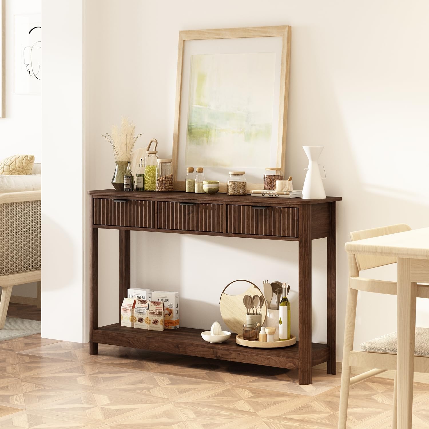 โต๊ะคอนโซลไม้ลายลูกฟูกพร้อมลิ้ - Desk Setup Minimalist บทวิจารณ์และราคา