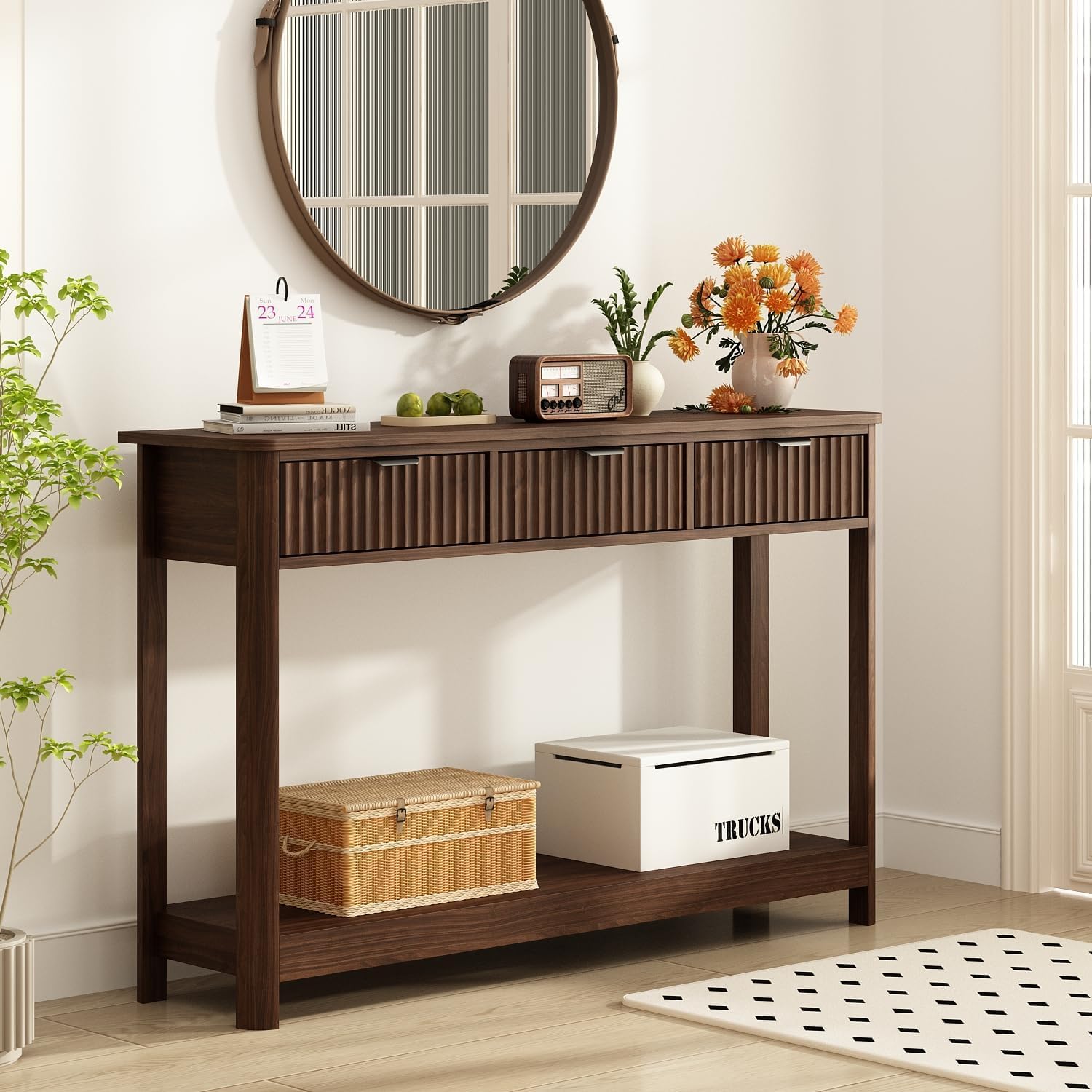 โต๊ะคอนโซลไม้ลายลูกฟูกพร้อมลิ้ - Desk Setup Minimalist บทวิจารณ์และราคา