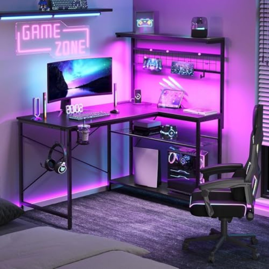โต๊ะเกมมิ่งขนาด 42 นิ้ว พร้อมช - Desk Setup Black And Wood บทวิจารณ์และราคา