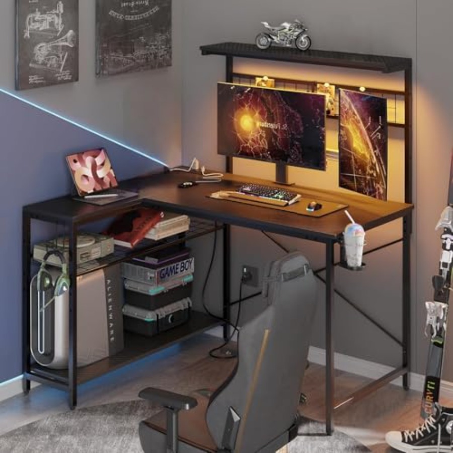 โต๊ะเกมมิ่งขนาด 42 นิ้ว พร้อมช - Desk Setup Black And Wood บทวิจารณ์และราคา
